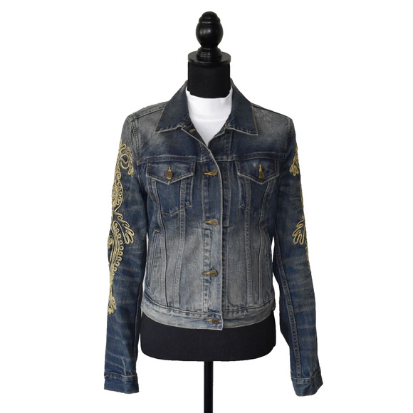 B4 Auth DENIM & SUPPLY RALPH LAUREN VTG Denim Military Embroidered Jacket Size S - Picture 1 of 6